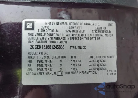 2008 Chevrolet Silverado 1500 Ltz z USA, uszkodzony, nr VIN 2GCEK13J681245833